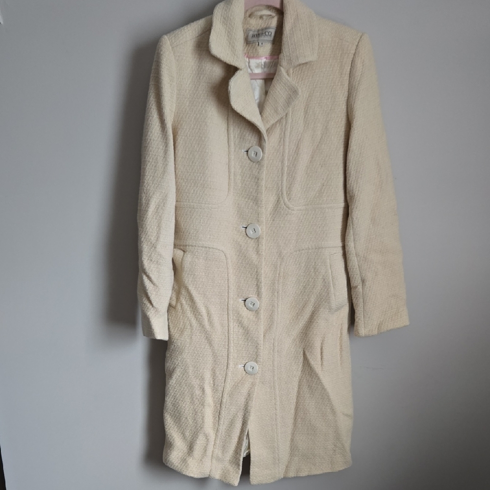 RW&CO. Cream Wool Blend Trench Coat for Women (No Fur)